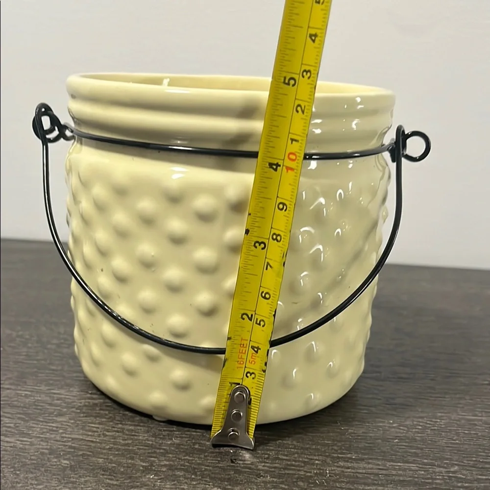 Ceramic 5”Hx5”W Textured Yellow Candle Holder with Handle